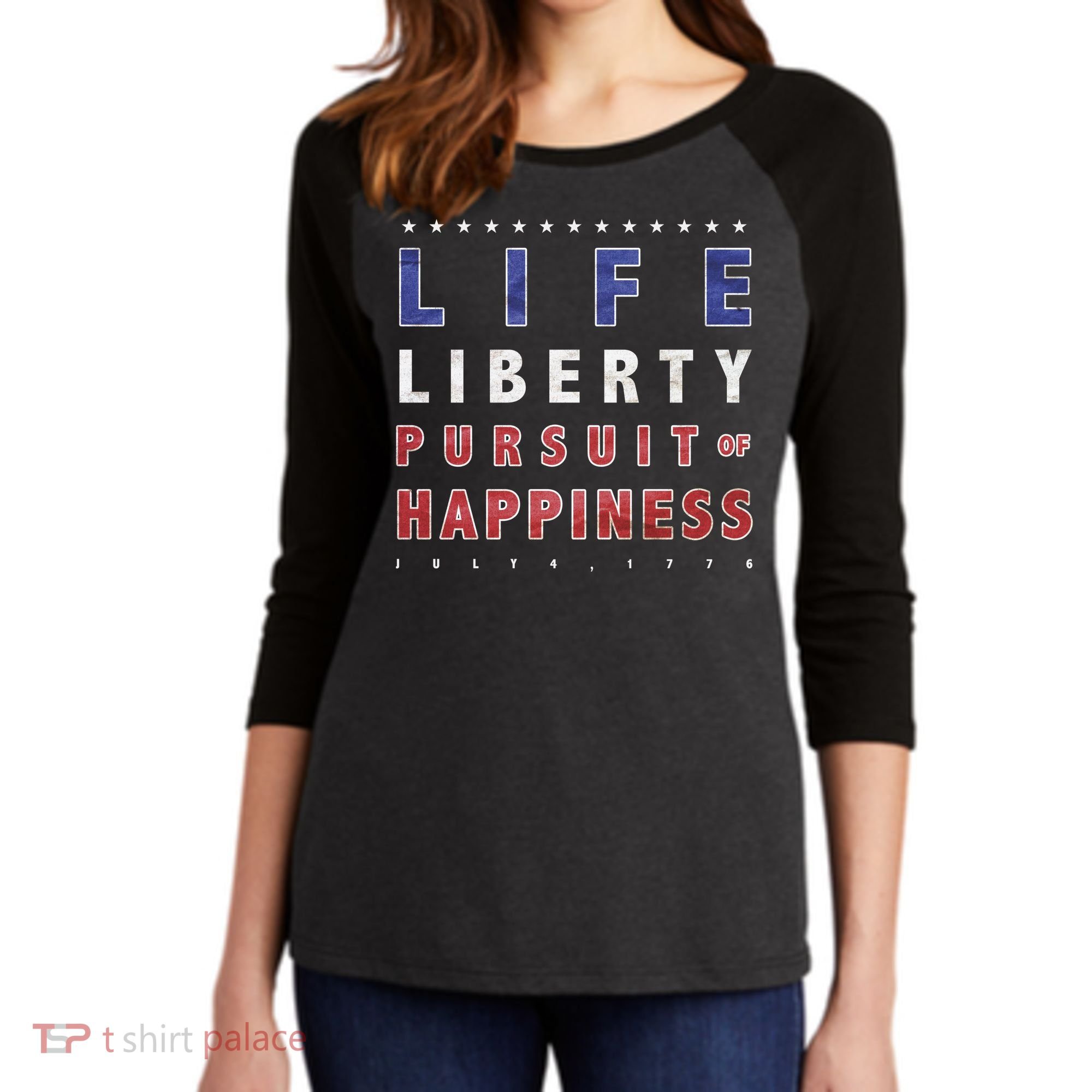 Life Liberty Pursuit Of Happiness Women's Tri-Blend 3/4-Sleeve Raglan Shirt