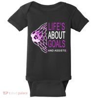 Life's About Goals And Assist Soccer Quote Baby Bodysuit thumb 0
