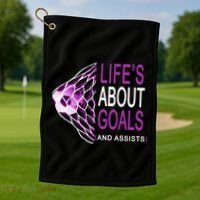 Life's About Goals And Assist Soccer Quote Golf Towel thumb 1