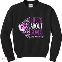 Life's About Goals And Assist Soccer Quote Kids Sweatshirt thumb 0