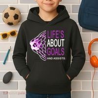 Life's About Goals And Assist Soccer Quote Kids Hoodie thumb 2