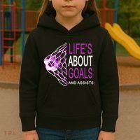 Life's About Goals And Assist Soccer Quote Kids Hoodie thumb 3