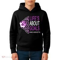 Life's About Goals And Assist Soccer Quote Kids Hoodie thumb 4