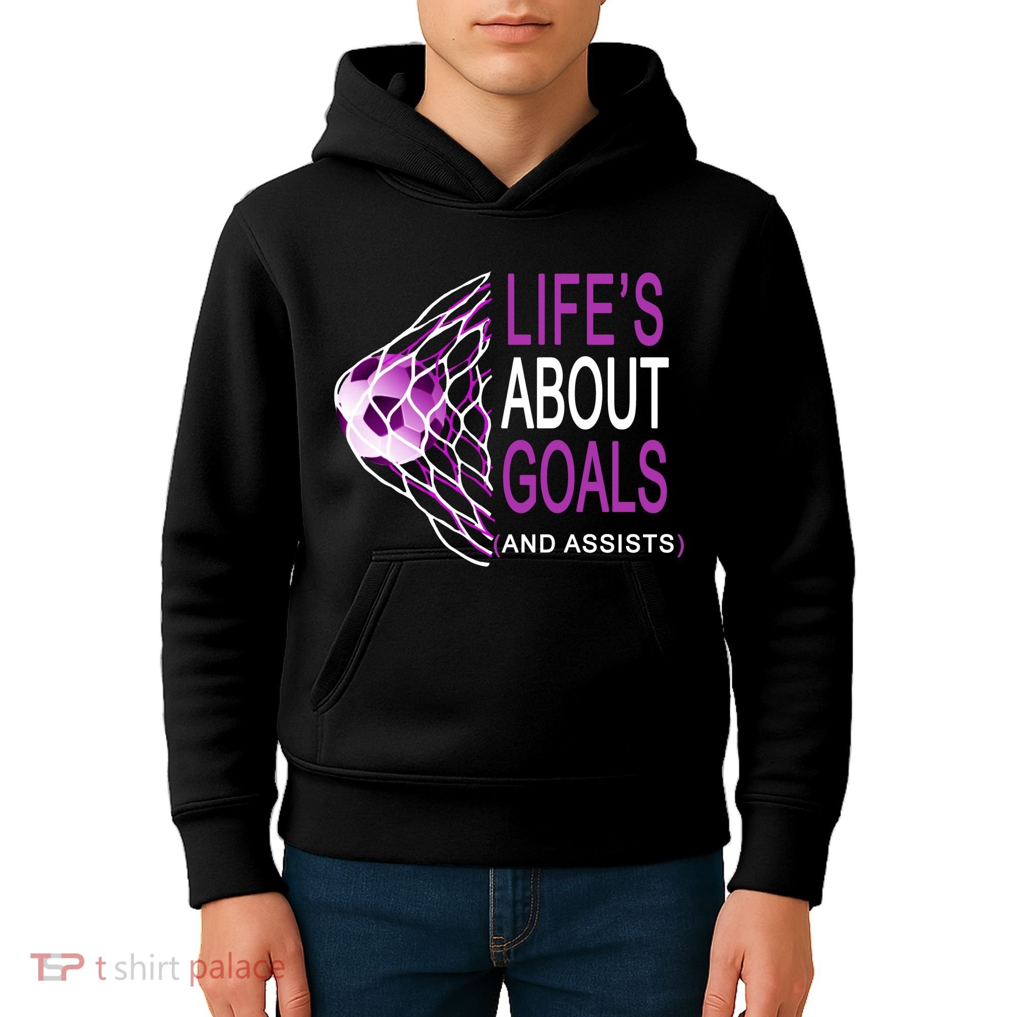 Life's About Goals And Assist Soccer Quote Kids Hoodie