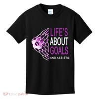 Life's About Goals And Assist Soccer Quote Kids T-Shirt thumb 0