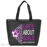 Life's About Goals And Assist Soccer Quote Tote Bag thumb 0