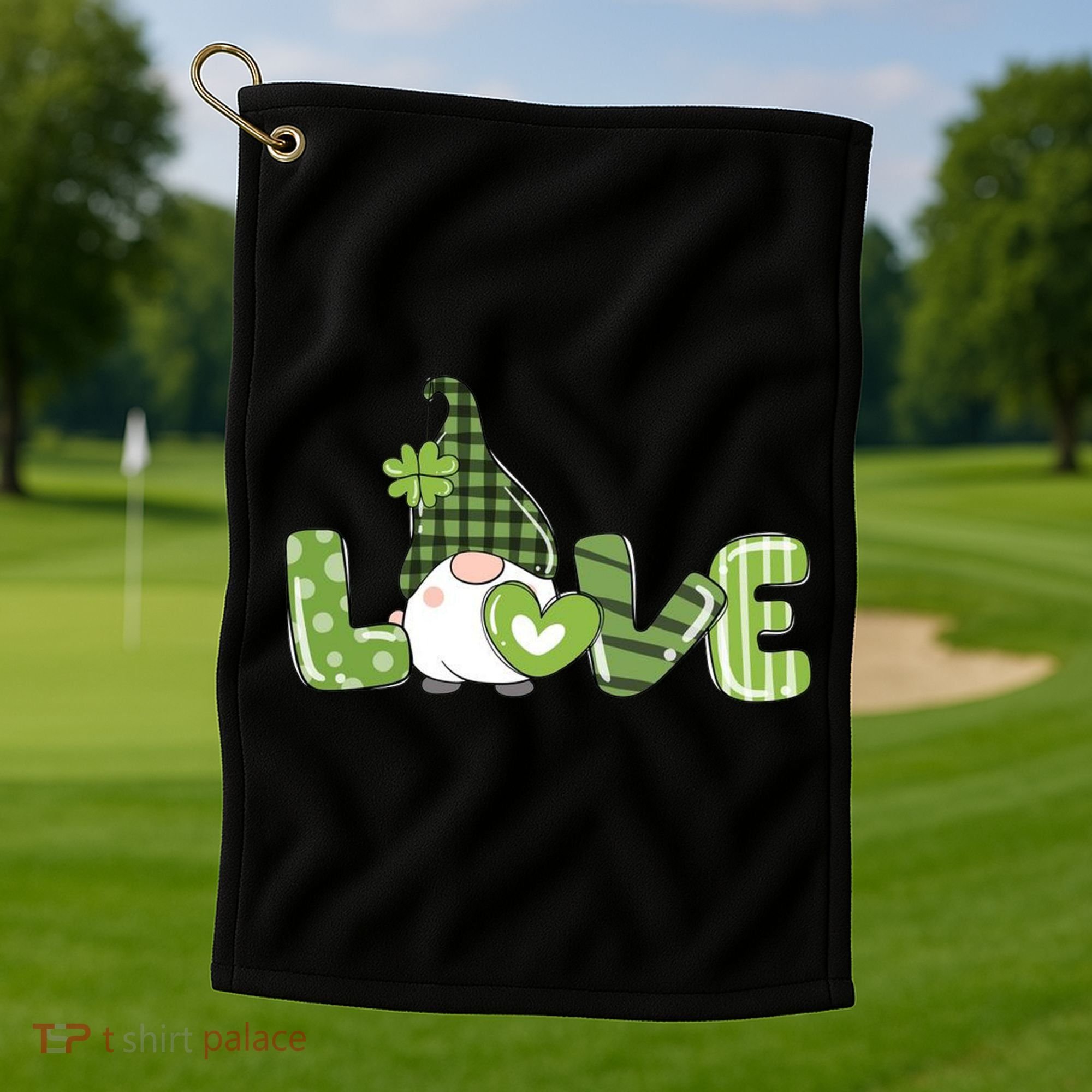 Love Irish Gnome Cute St Patricks Day Golf Towel