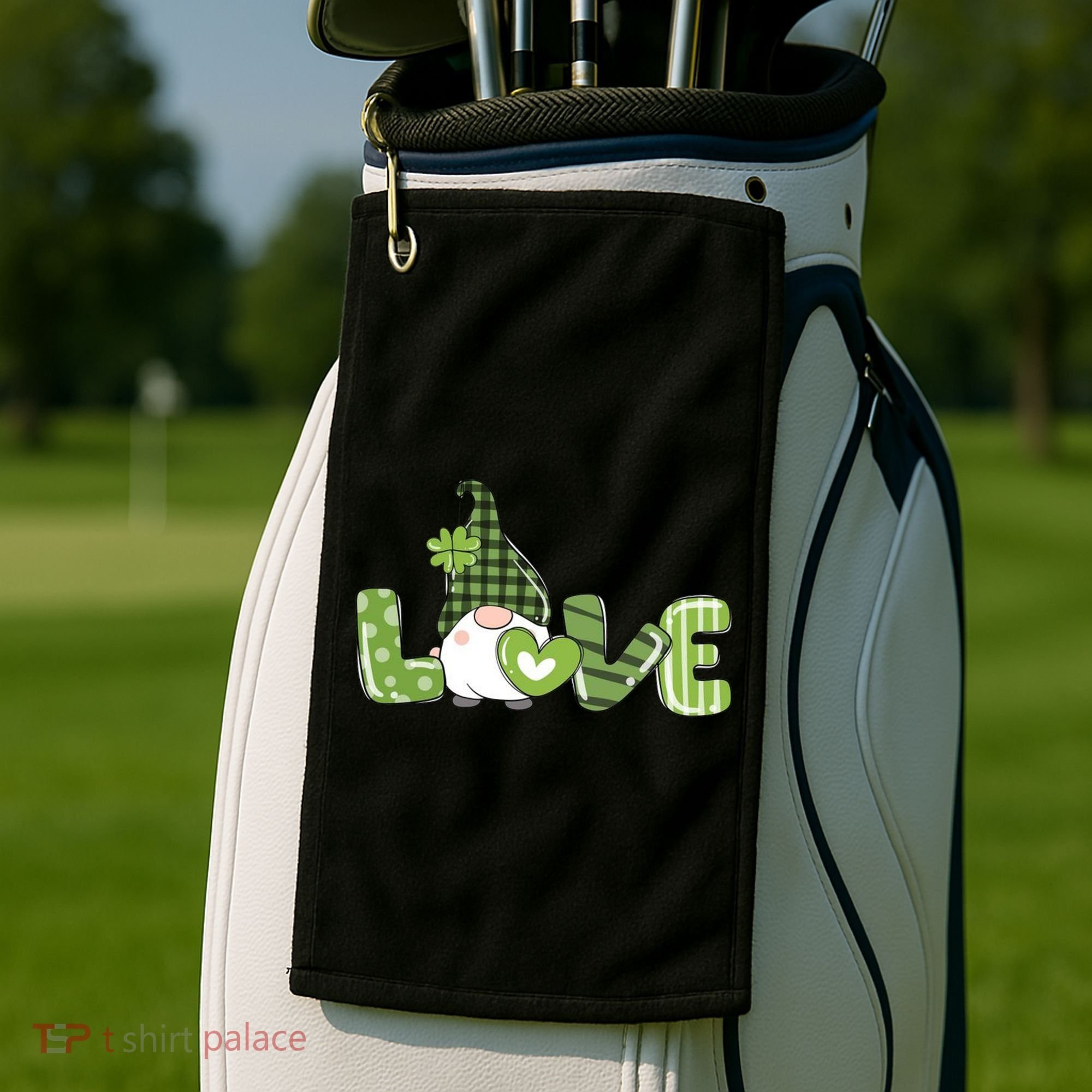 Love Irish Gnome Cute St Patricks Day Golf Towel
