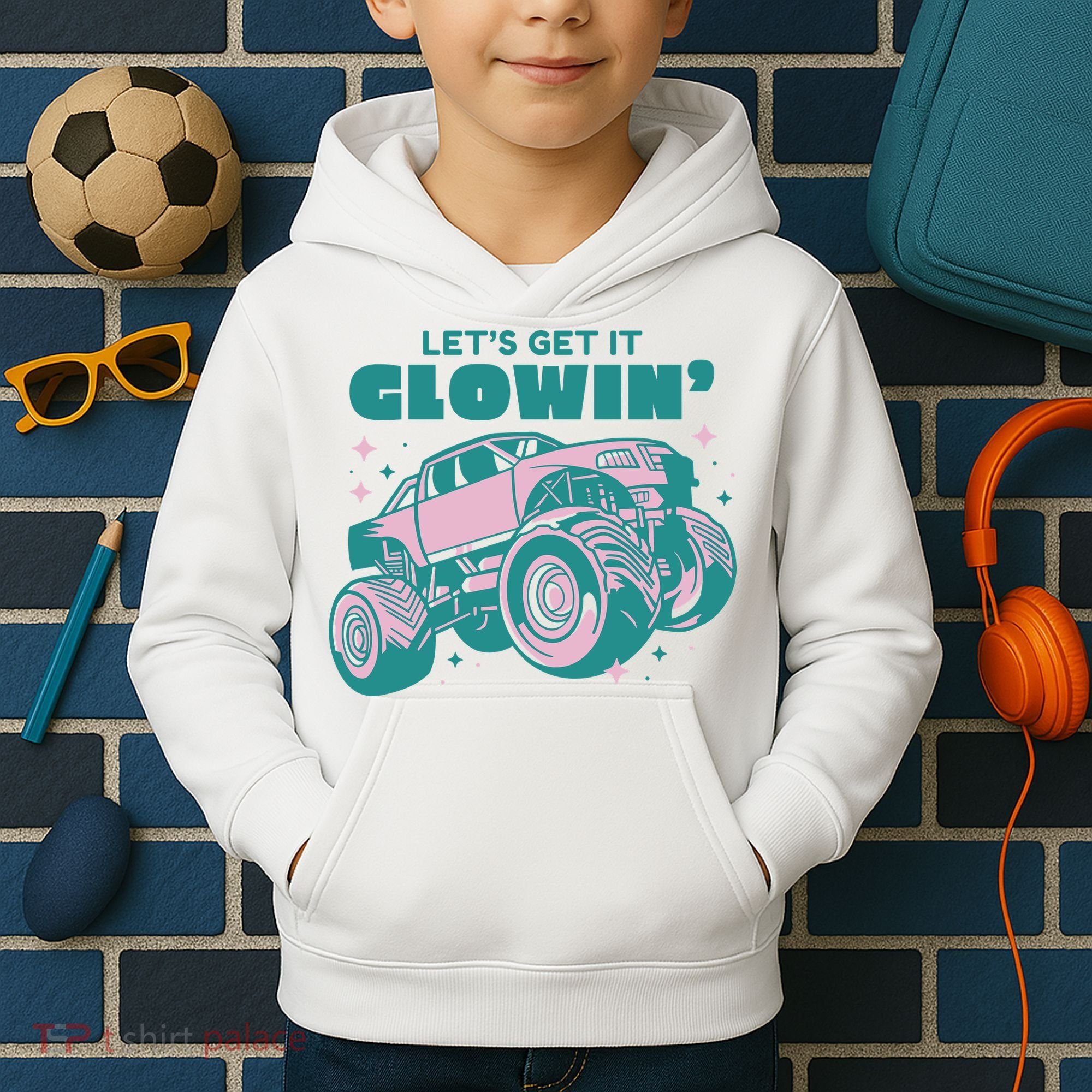 Let It Glowin Monster Truck Kids Hoodie