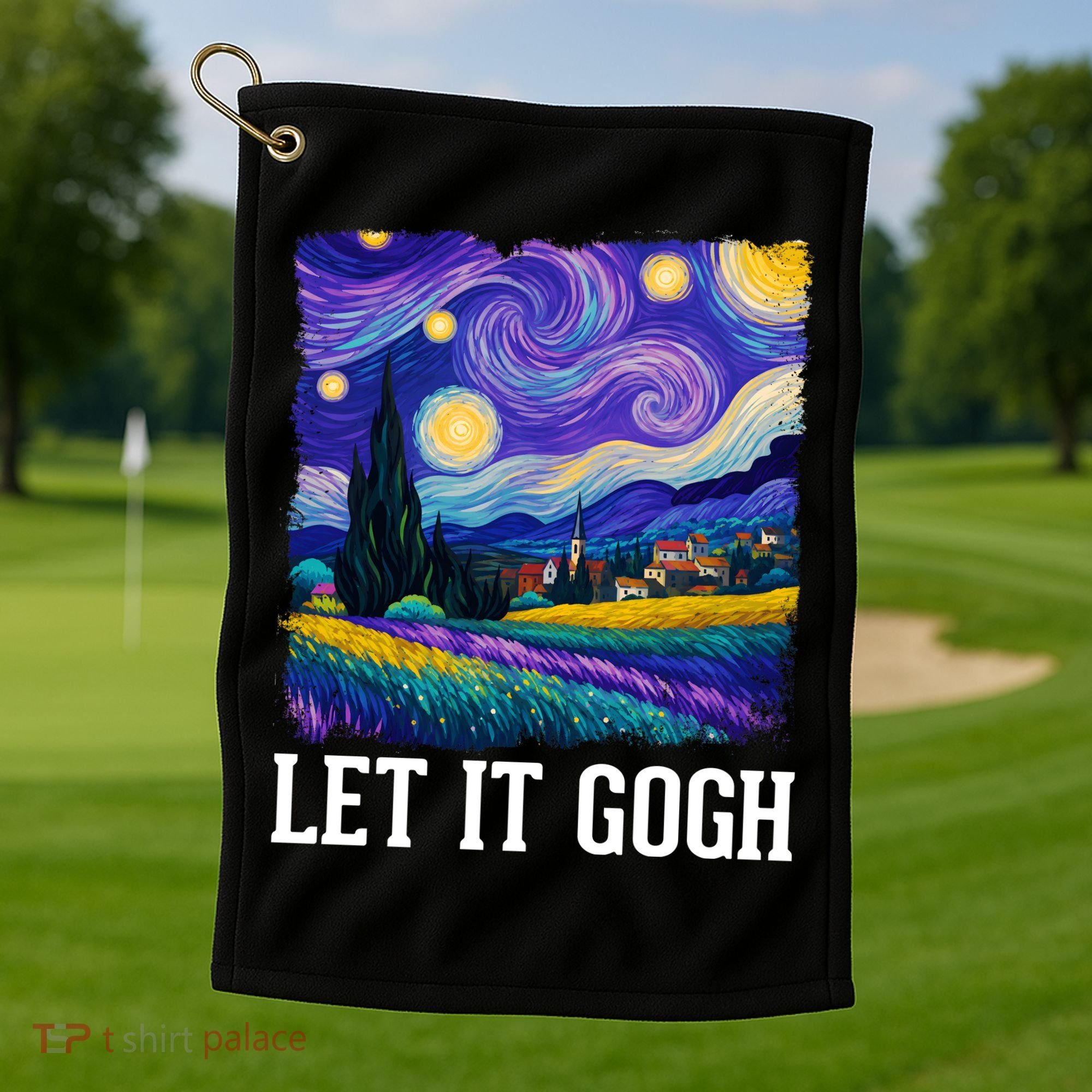 Let It Gogh Funny Art Starry Night Golf Towel