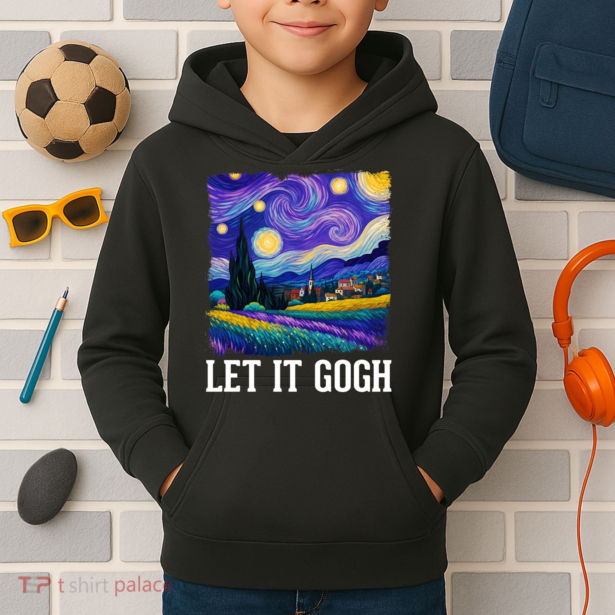 Let It Gogh Funny Art Starry Night Kids Hoodie
