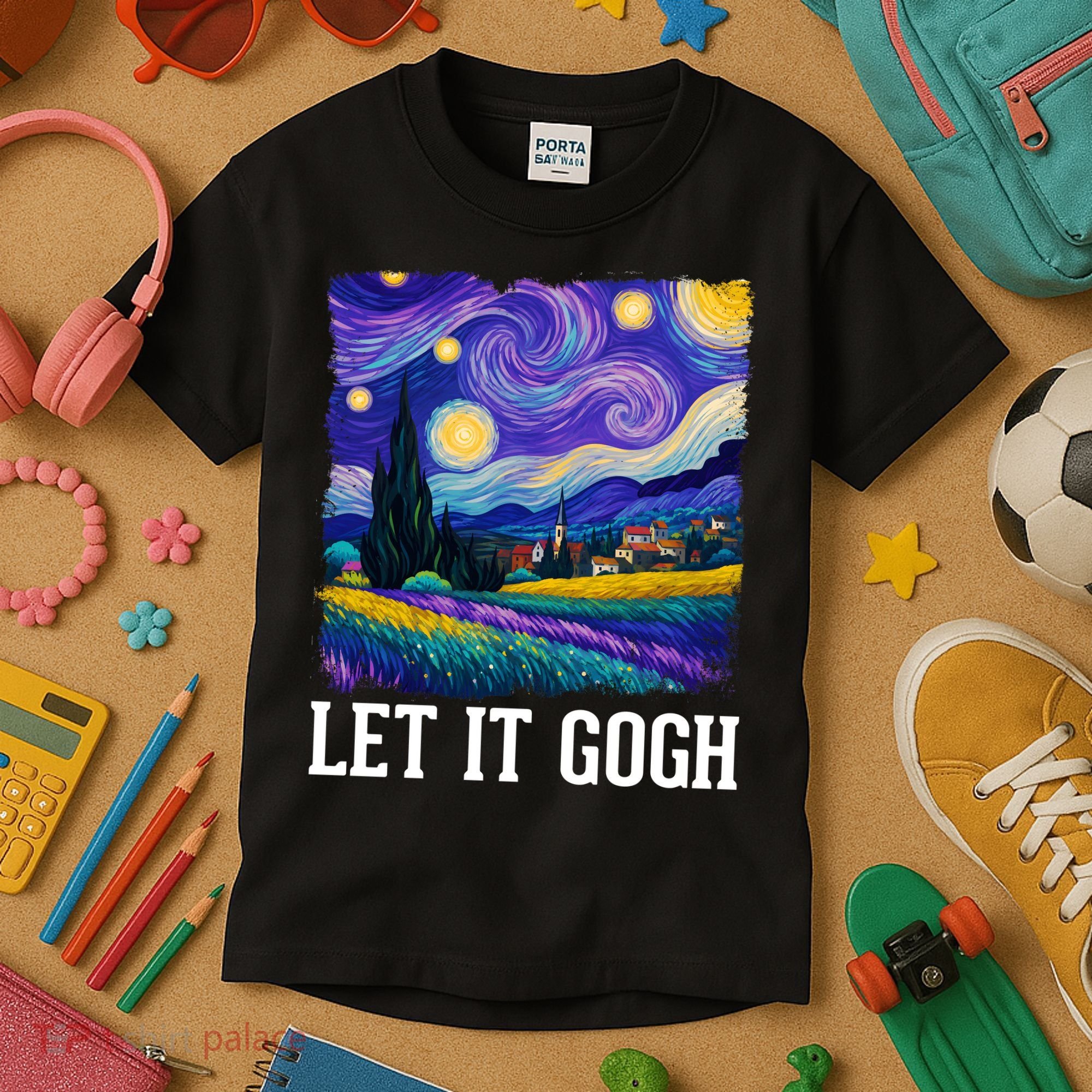 Let It Gogh Funny Art Starry Night Kids T-Shirt