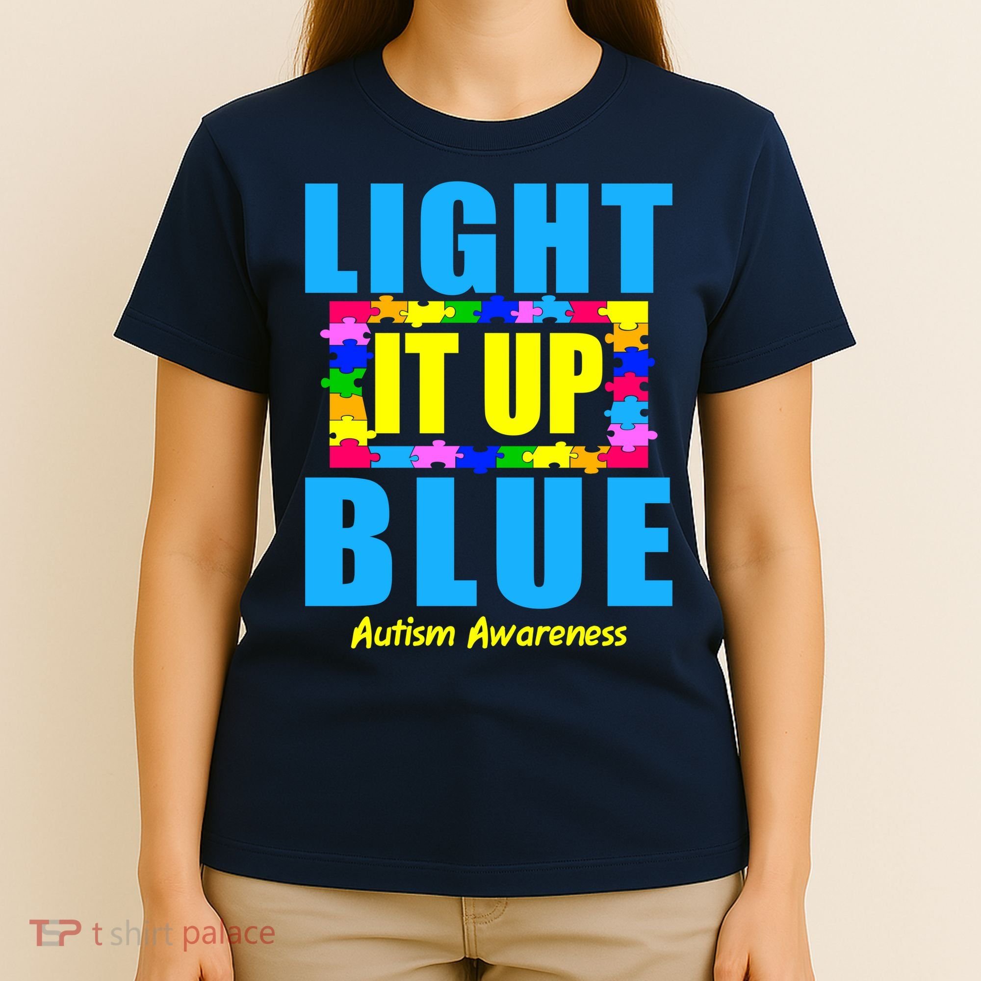 Light It Up Blue Autism Awareness Puzzle Pieces T-Shirt