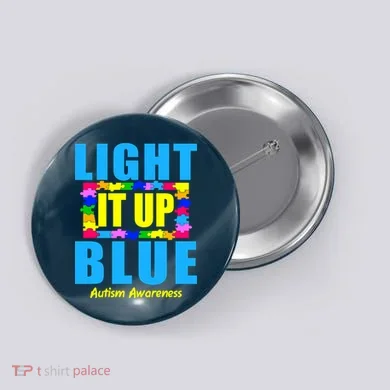 Light It Up Blue Autism Awareness Puzzle Pieces Button