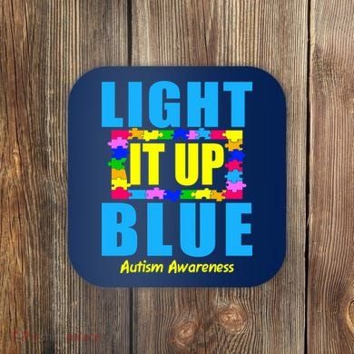 Light It Up Blue Autism Awareness Puzzle Pieces Coaster