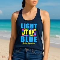 Light It Up Blue Autism Awareness Puzzle Pieces Women's Tank Top thumb 2