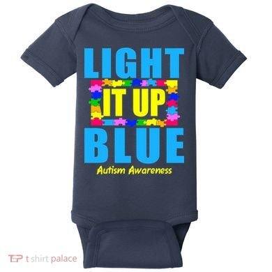 Light It Up Blue Autism Awareness Puzzle Pieces Baby Bodysuit