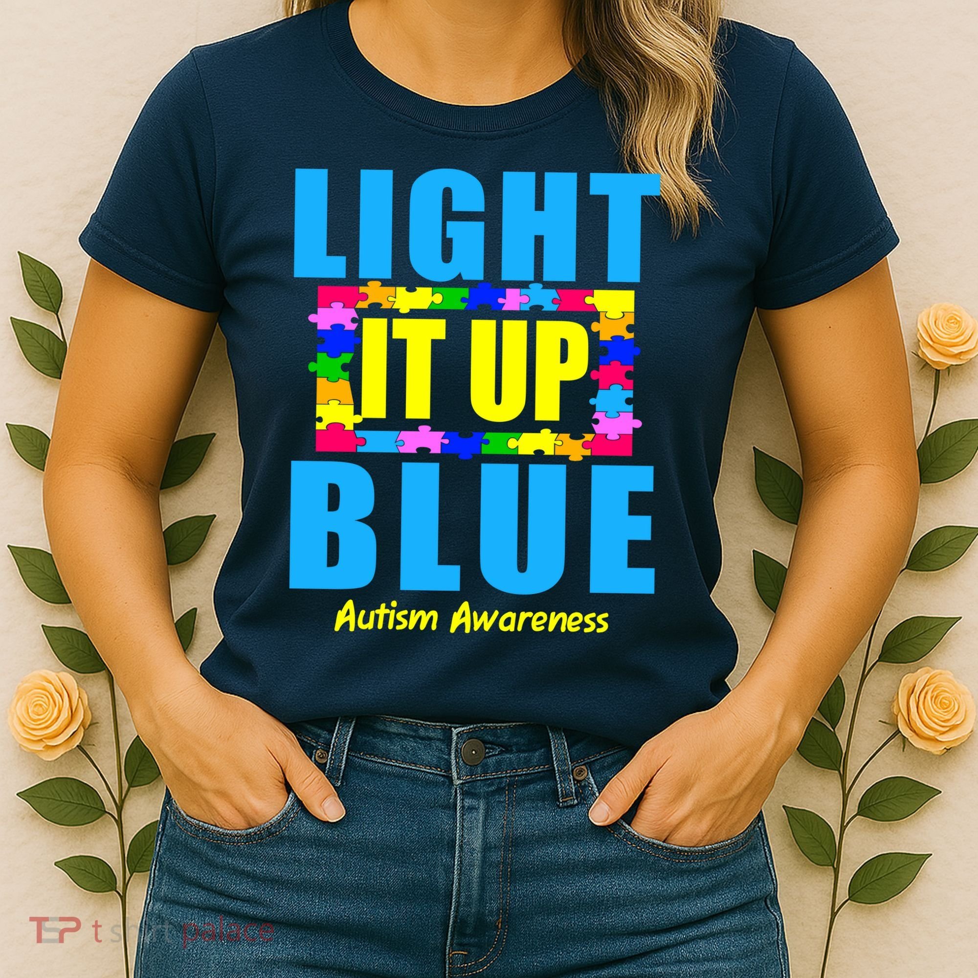 Light It Up Blue Autism Awareness Puzzle Pieces Women's T-Shirt