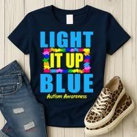 Light It Up Blue Autism Awareness Puzzle Pieces Women's T-Shirt thumb 3