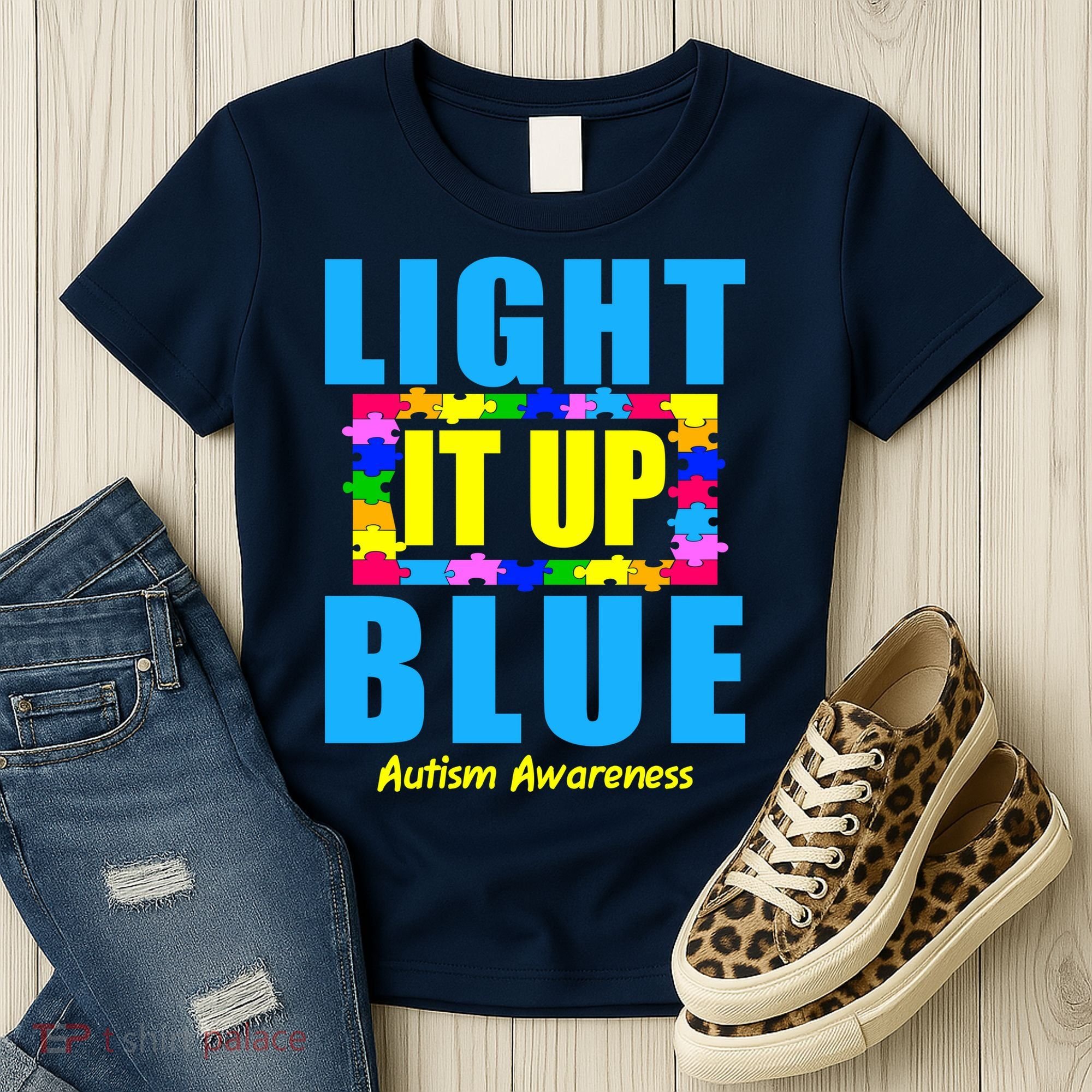 Light It Up Blue Autism Awareness Puzzle Pieces Women's T-Shirt