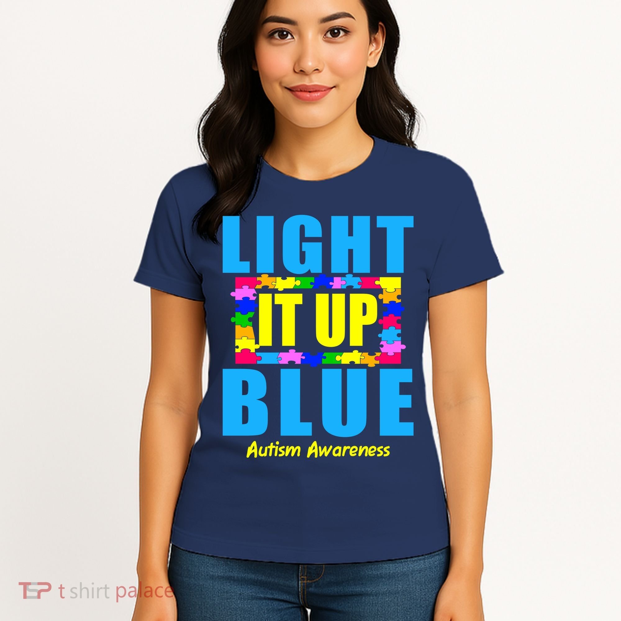 Light It Up Blue Autism Awareness Puzzle Pieces Women's T-Shirt