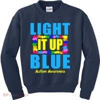 Light It Up Blue Autism Awareness Puzzle Pieces Kids Sweatshirt thumb 0