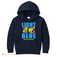 Light It Up Blue Autism Awareness Puzzle Pieces Kids Hoodie thumb 0