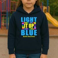 Light It Up Blue Autism Awareness Puzzle Pieces Kids Hoodie thumb 3