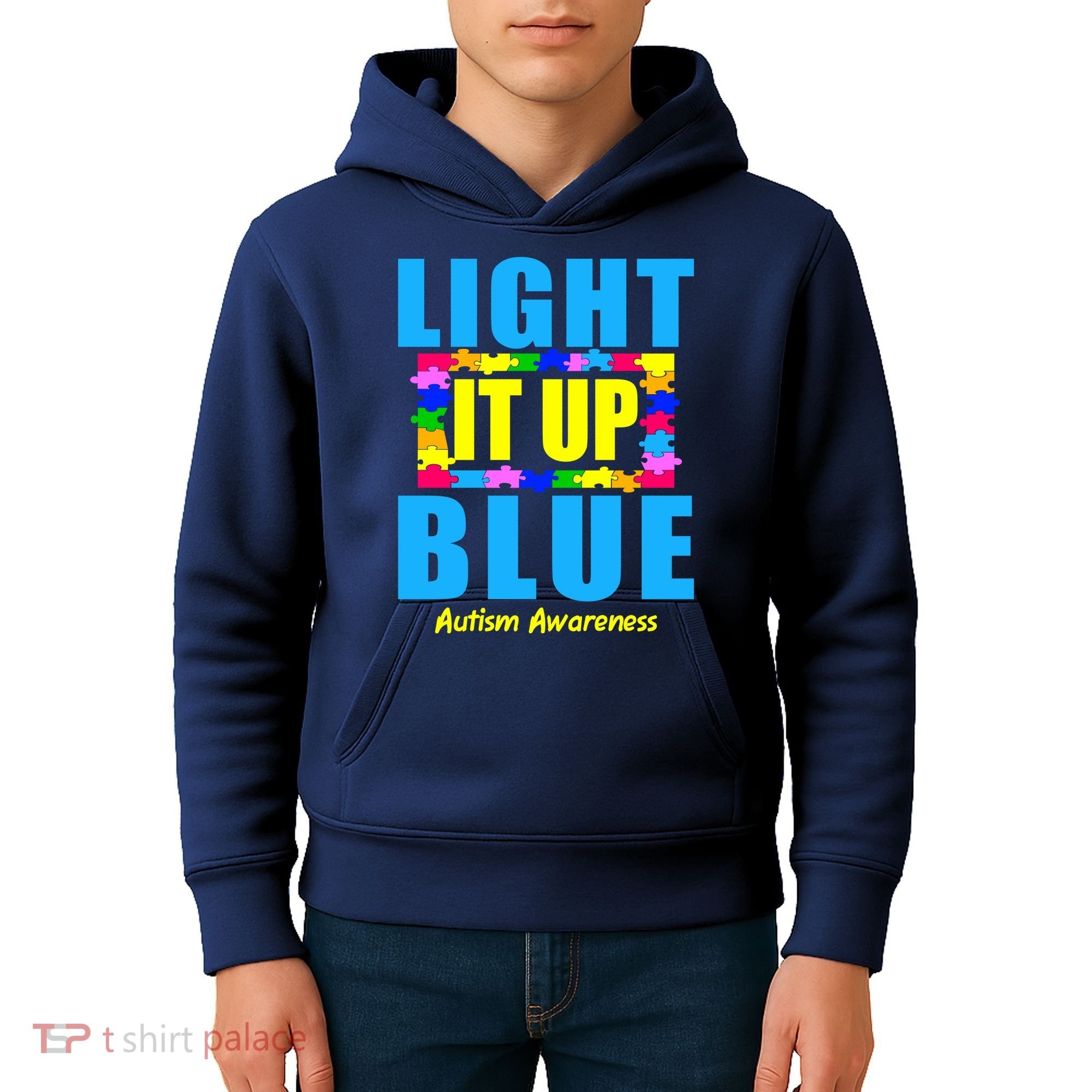 Light It Up Blue Autism Awareness Puzzle Pieces Kids Hoodie