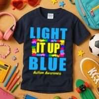 Light It Up Blue Autism Awareness Puzzle Pieces Kids T-Shirt thumb 3