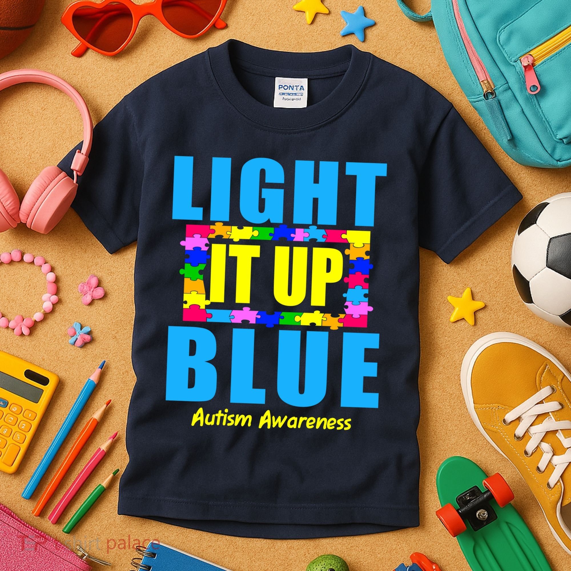 Light It Up Blue Autism Awareness Puzzle Pieces Kids T-Shirt