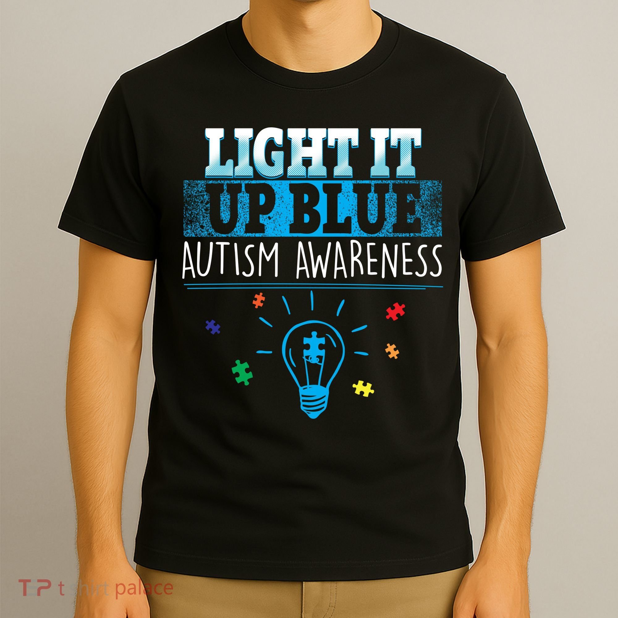 Light It Up Blue Autism Puzzle Bulb T-Shirt