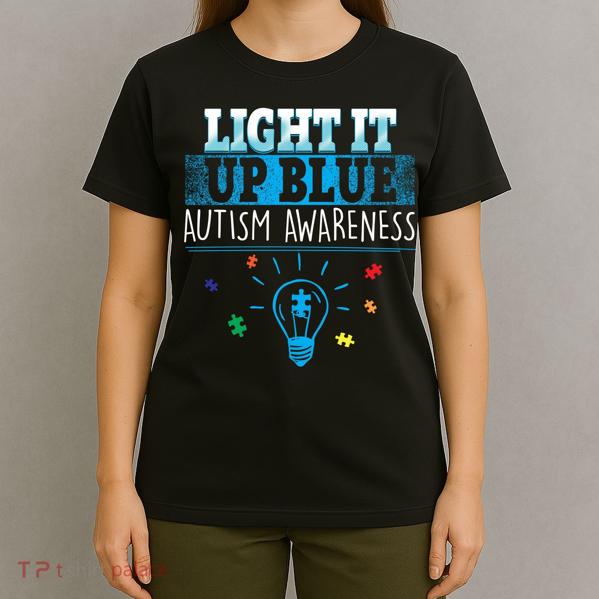 Light It Up Blue Autism Puzzle Bulb T-Shirt