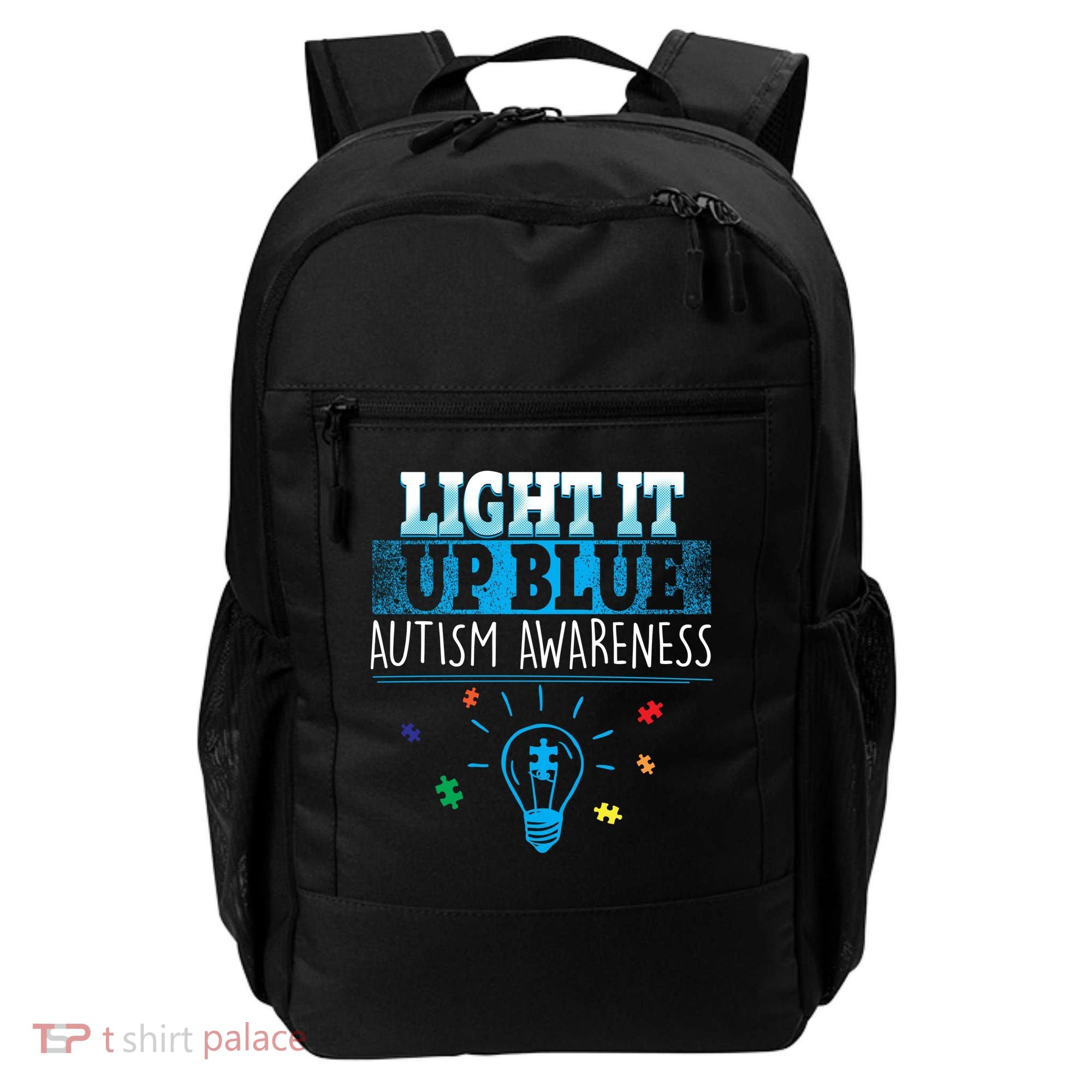 Light It Up Blue Autism Puzzle Bulb Backpack