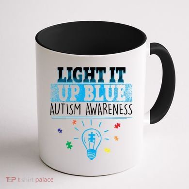 Light It Up Blue Autism Puzzle Bulb Coffee Mug back