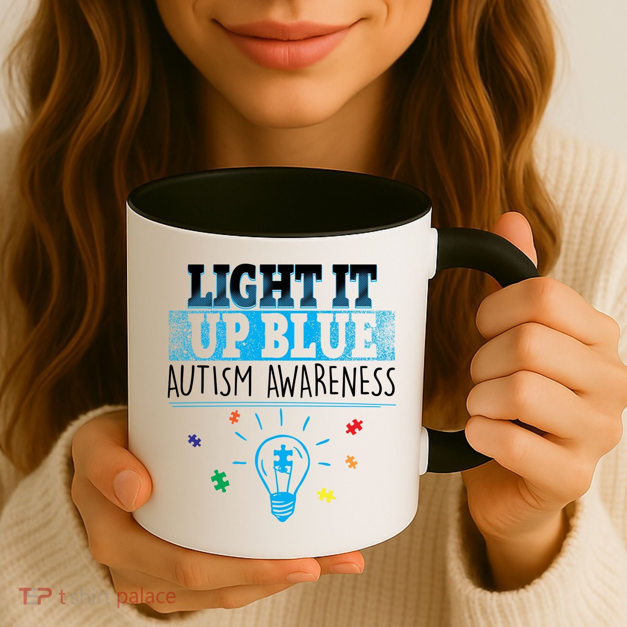 Light It Up Blue Autism Puzzle Bulb Coffee Mug