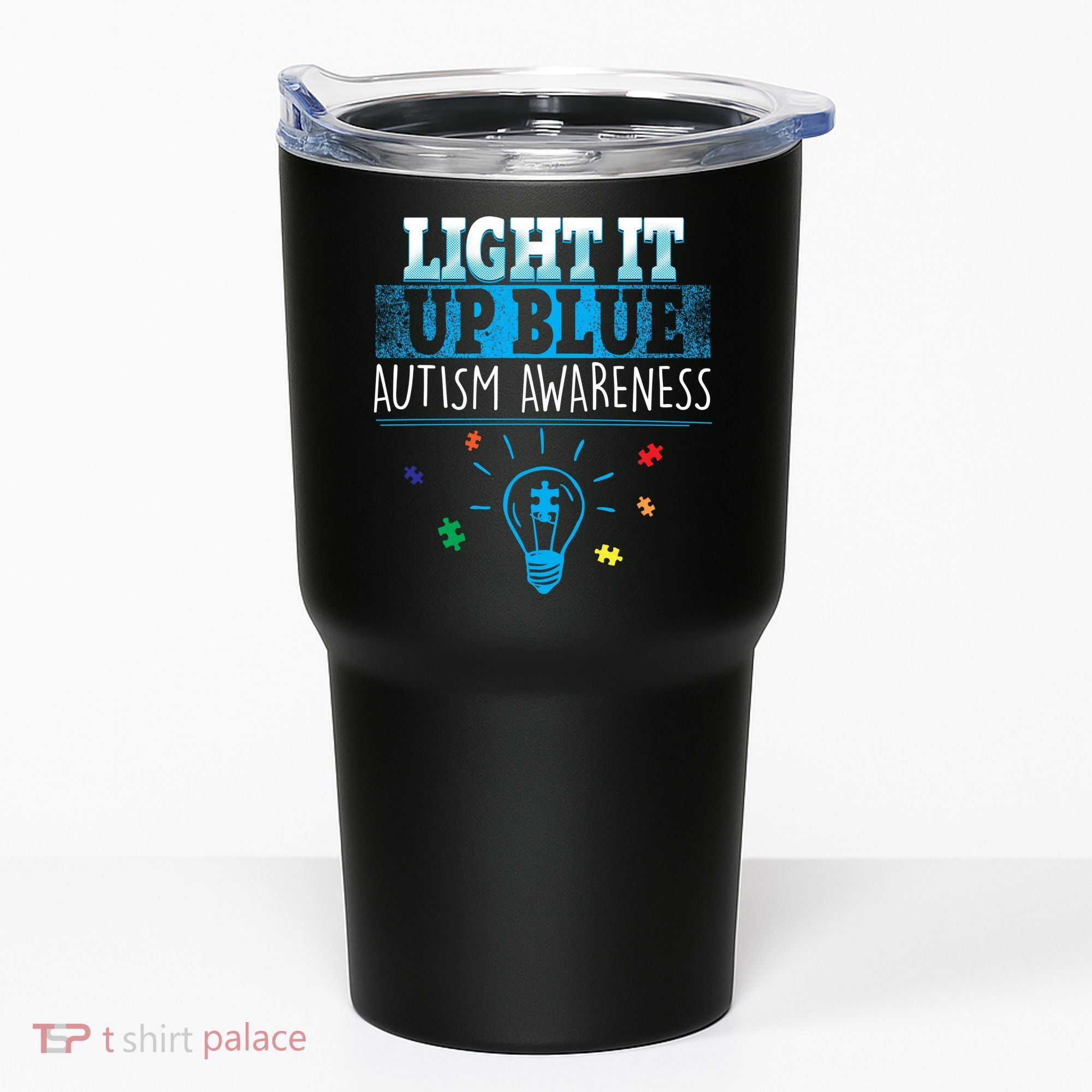 Light It Up Blue Autism Puzzle Bulb Tumbler