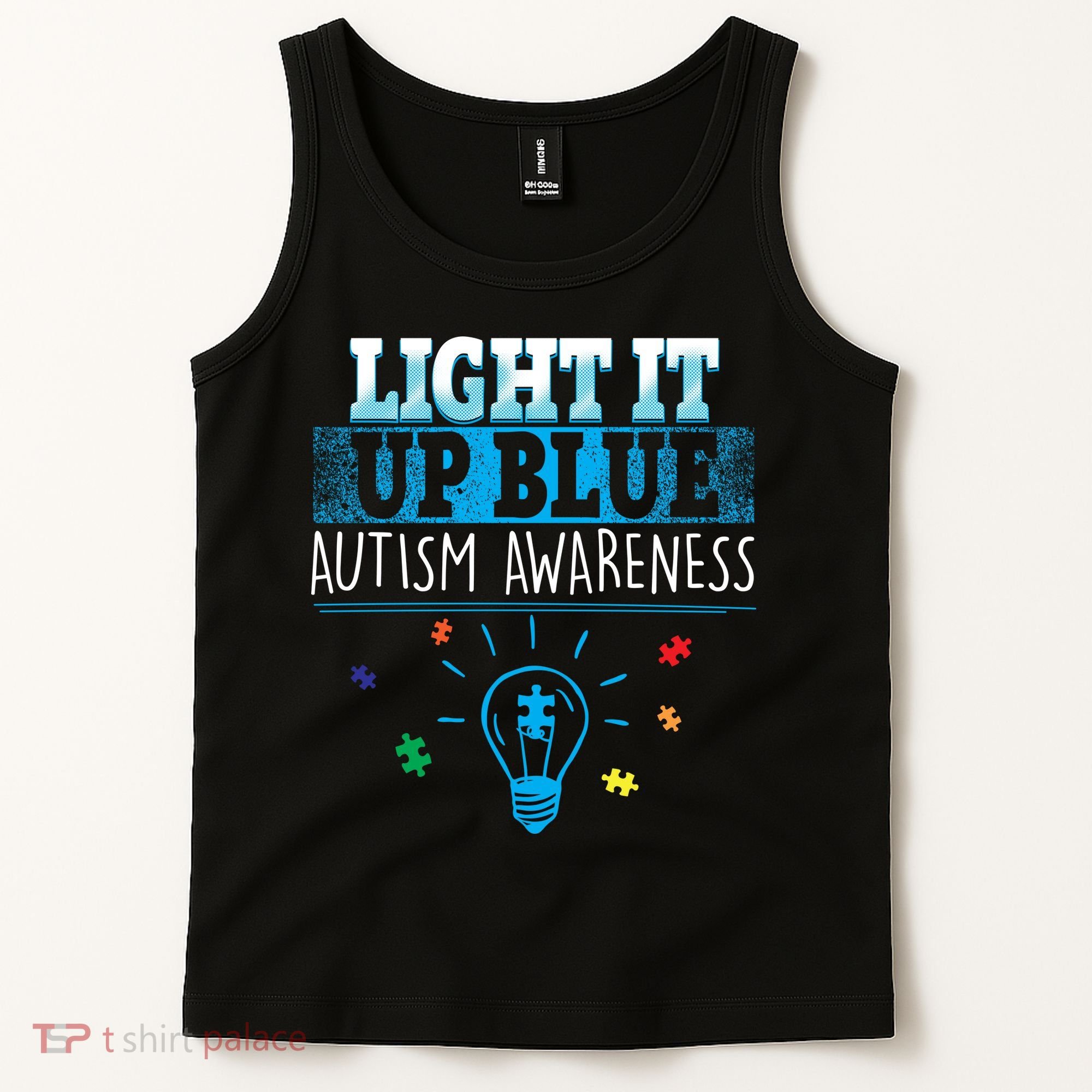 Light It Up Blue Autism Puzzle Bulb Tank Top