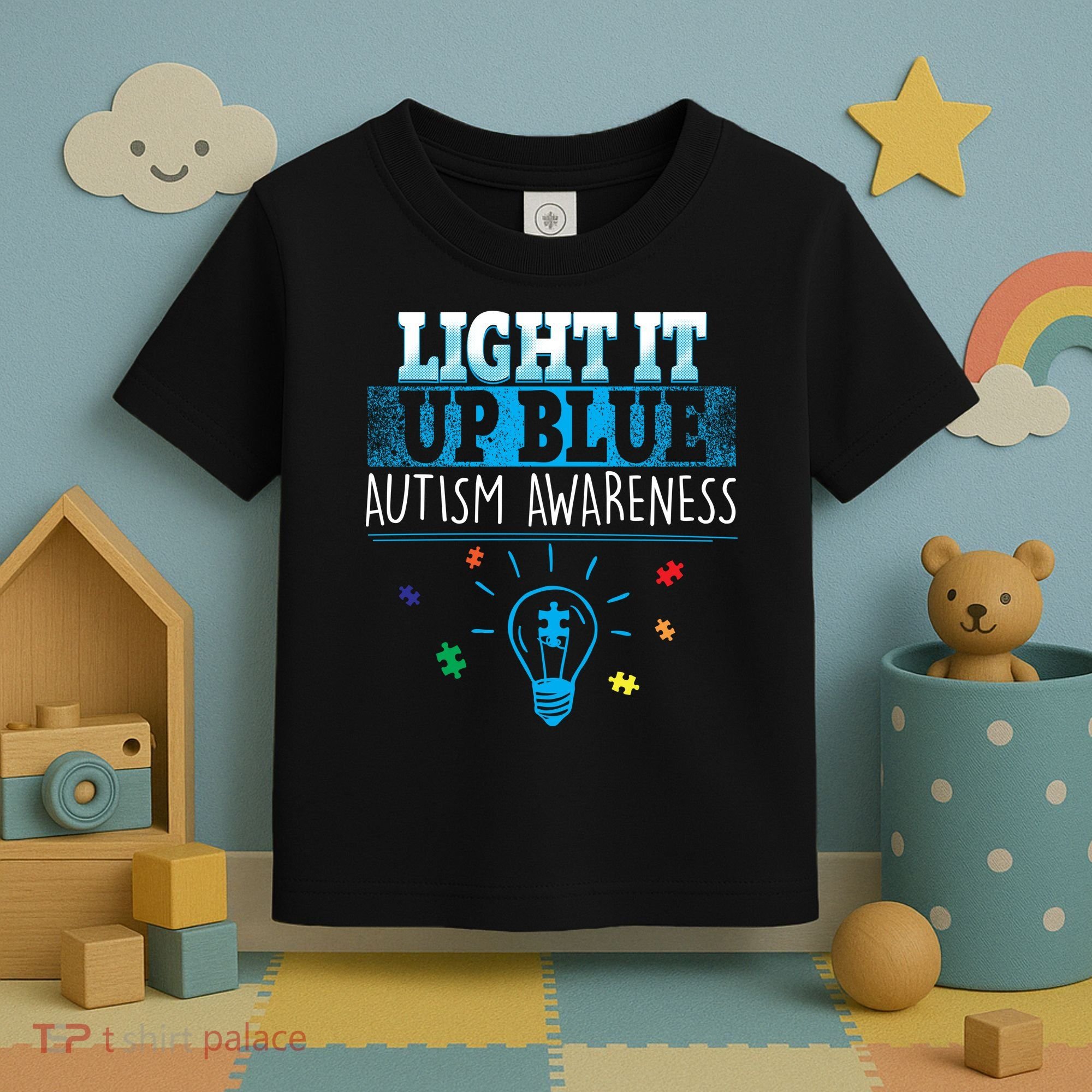 Light It Up Blue Autism Puzzle Bulb Toddler T-Shirt