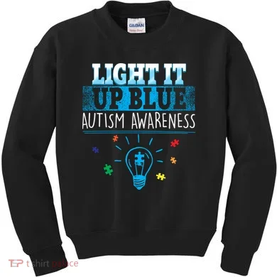 Light It Up Blue Autism Puzzle Bulb Kids Sweatshirt