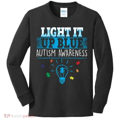 Light It Up Blue Autism Puzzle Bulb Kids Long Sleeve Shirt