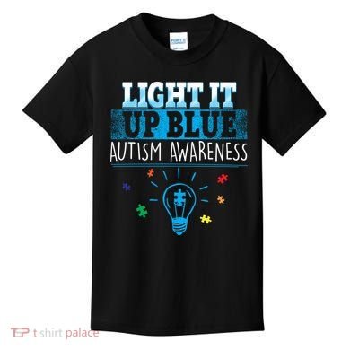 Light It Up Blue Autism Puzzle Bulb Kids T-Shirt