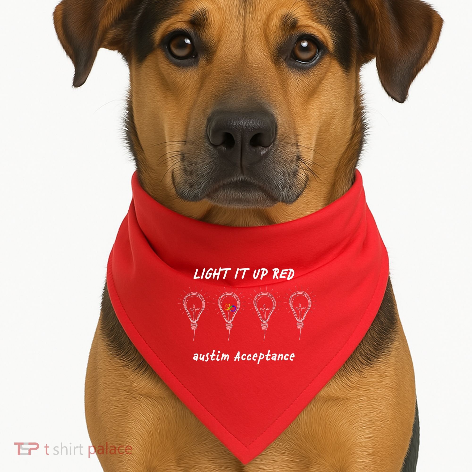 Light It Up Red Autism Acceptance USA-Made Doggie Bandana