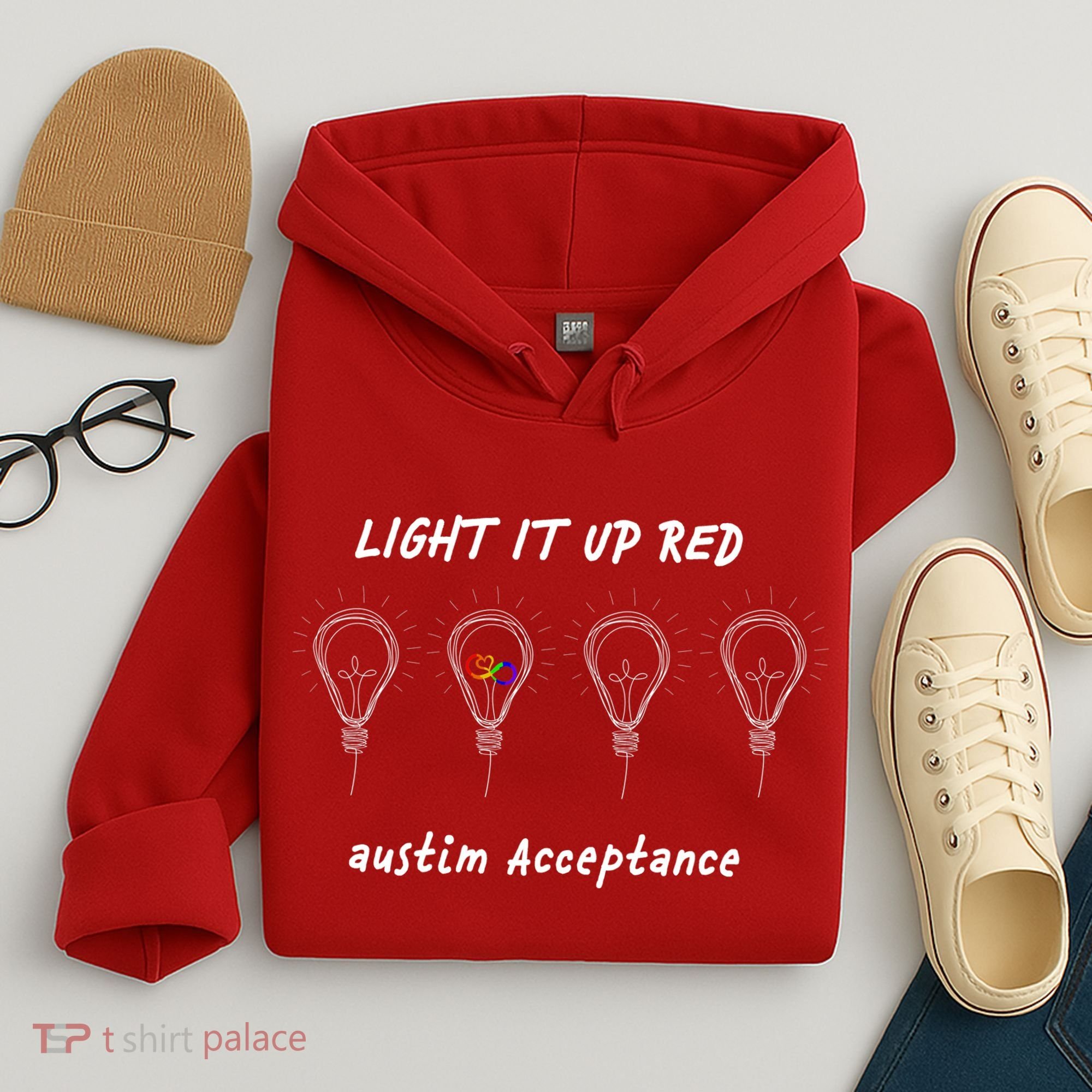 Light It Up Red Autism Acceptance Hoodie