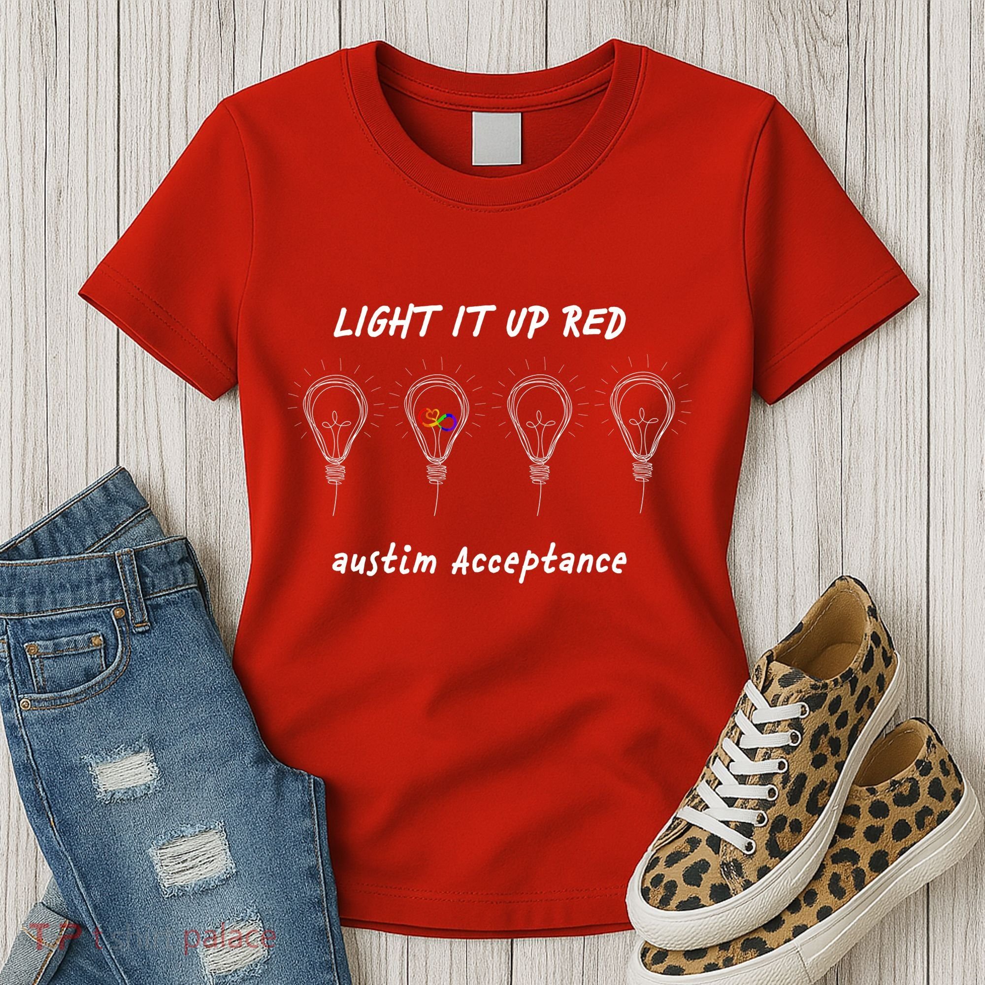 Light It Up Red Autism Acceptance Women's T-Shirt