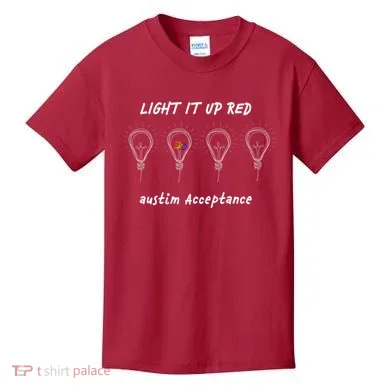 Light It Up Red Autism Acceptance Kids T-Shirt