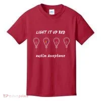 Light It Up Red Autism Acceptance Kids T-Shirt thumb 0