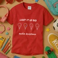 Light It Up Red Autism Acceptance Kids T-Shirt thumb 3
