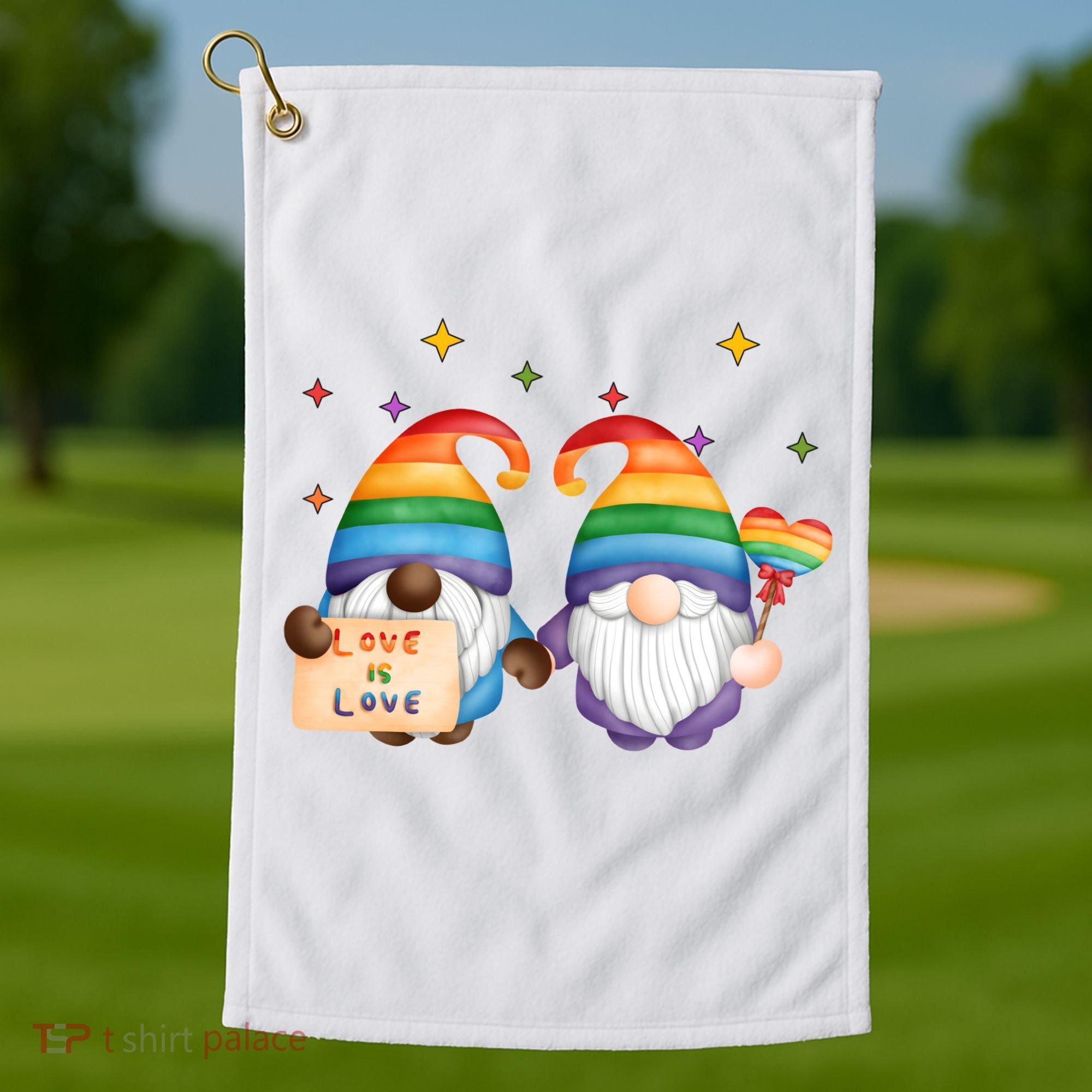 Love Is Love Rainbow Gnome Golf Towel