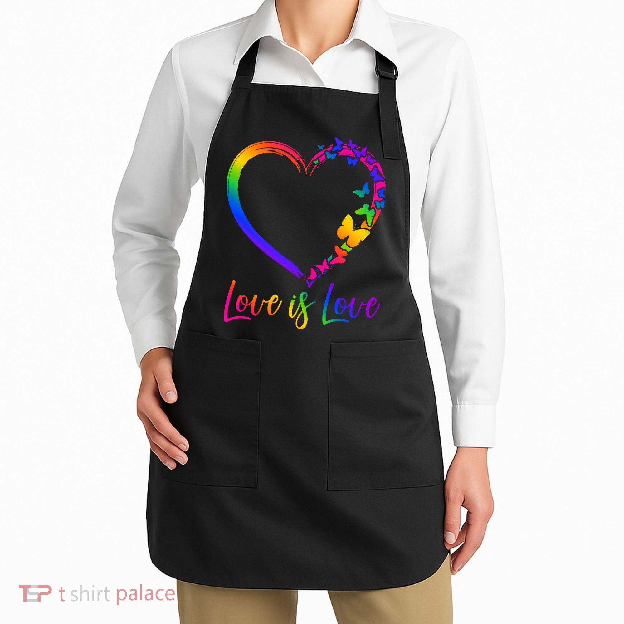 Love Is Love Rainbow Butterfly Heart Apron